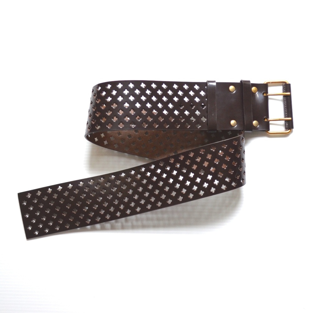 Yves Saint Laurent Brown Pierced Wide Leather Belt